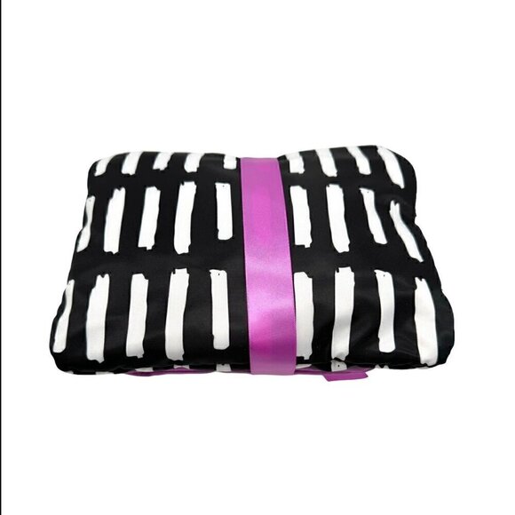 NWT Trina Set of 3 PCs Cosmetic Makeup Bag Cases Black & White Stripes Pink - Picture 5 of 9
